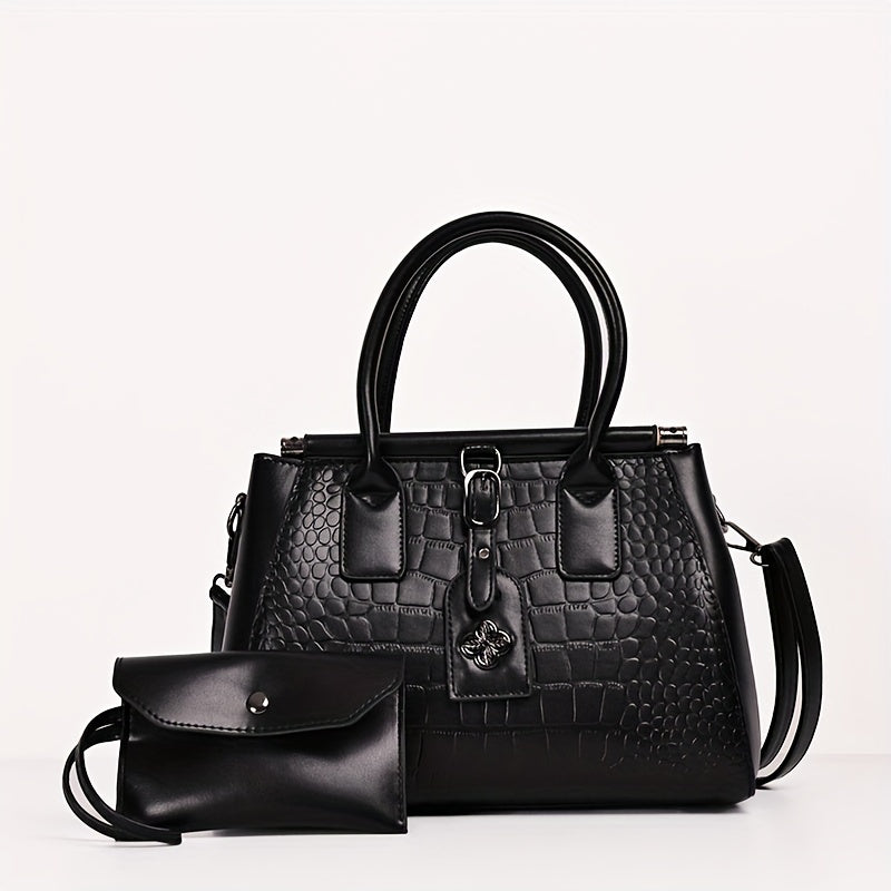 Crocodile Embossed Tote Satchel Bag With Purse For Work
