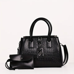 Crocodile Embossed Tote Satchel Bag With Purse For Work
