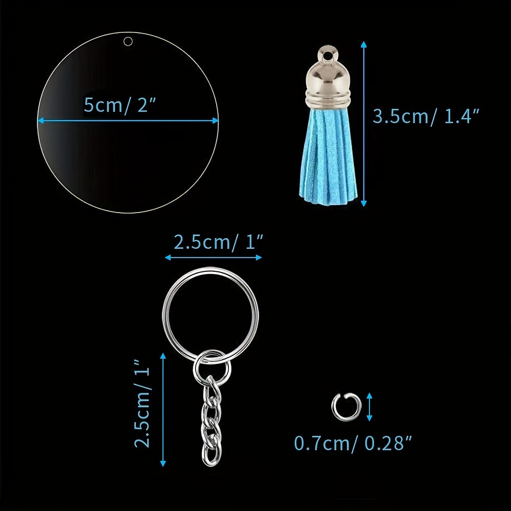 Acrylic Round Tag Tassel Keychain Metal Pendant Key Ring
