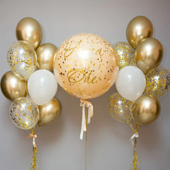 Platinum Balloon Garland Arch Kit With Golden Confetti Balloons