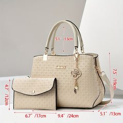 2 Piece Plus Size Women's Handbag Set - PU Leather Shoulder Bag with Wallet