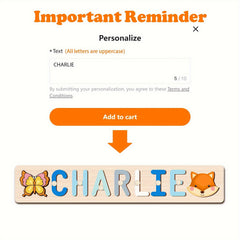 Personalized Wooden Name Puzzle with Animal & Plane Designs