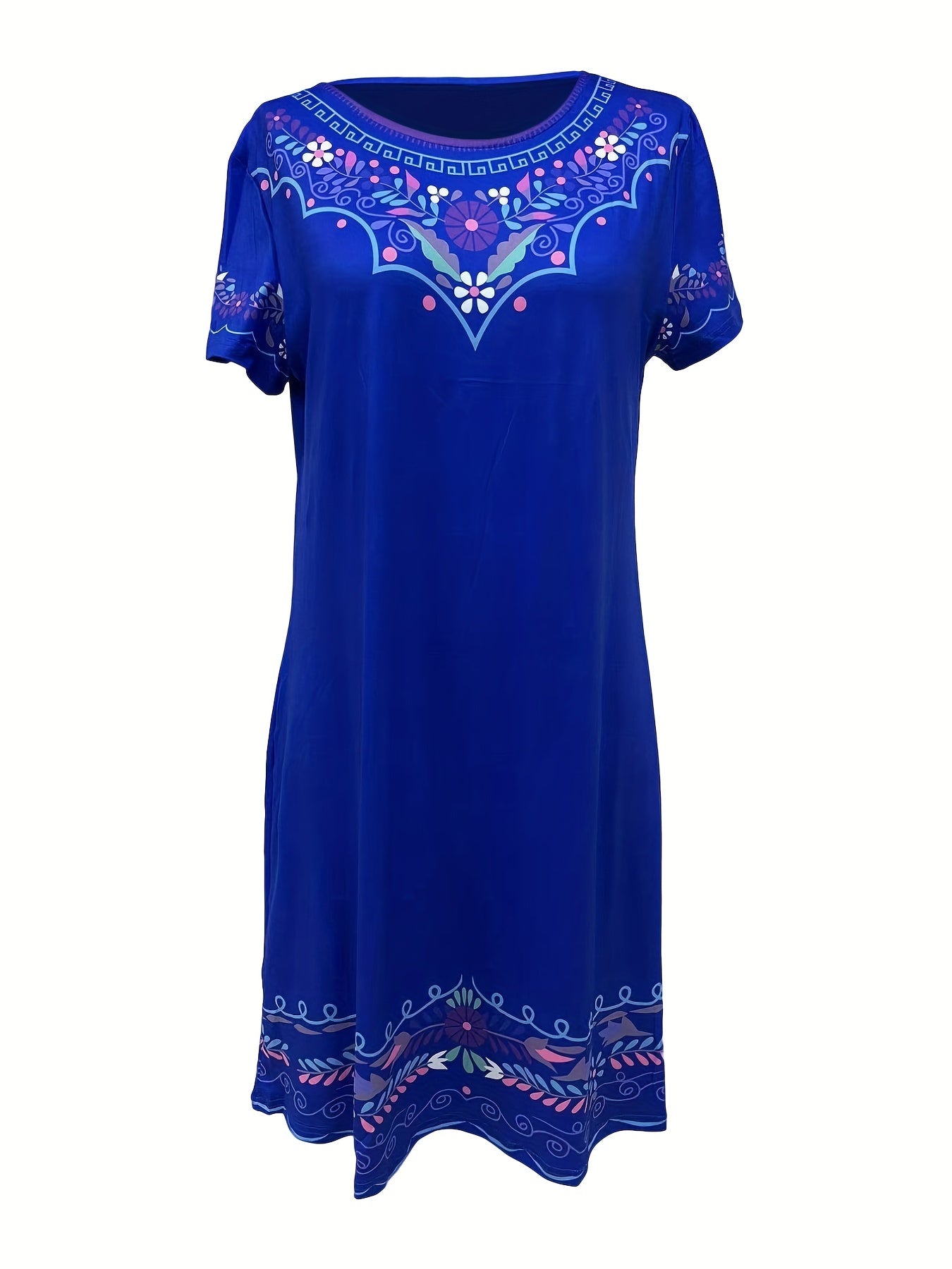  Boho Dress Women's Plus Floral Print Short Sleeve Dress