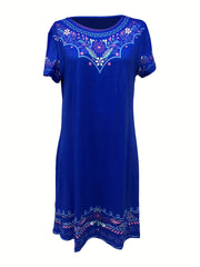  Boho Dress Women's Plus Floral Print Short Sleeve Dress