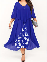  Women's Floral Print Layered Cloak Dress