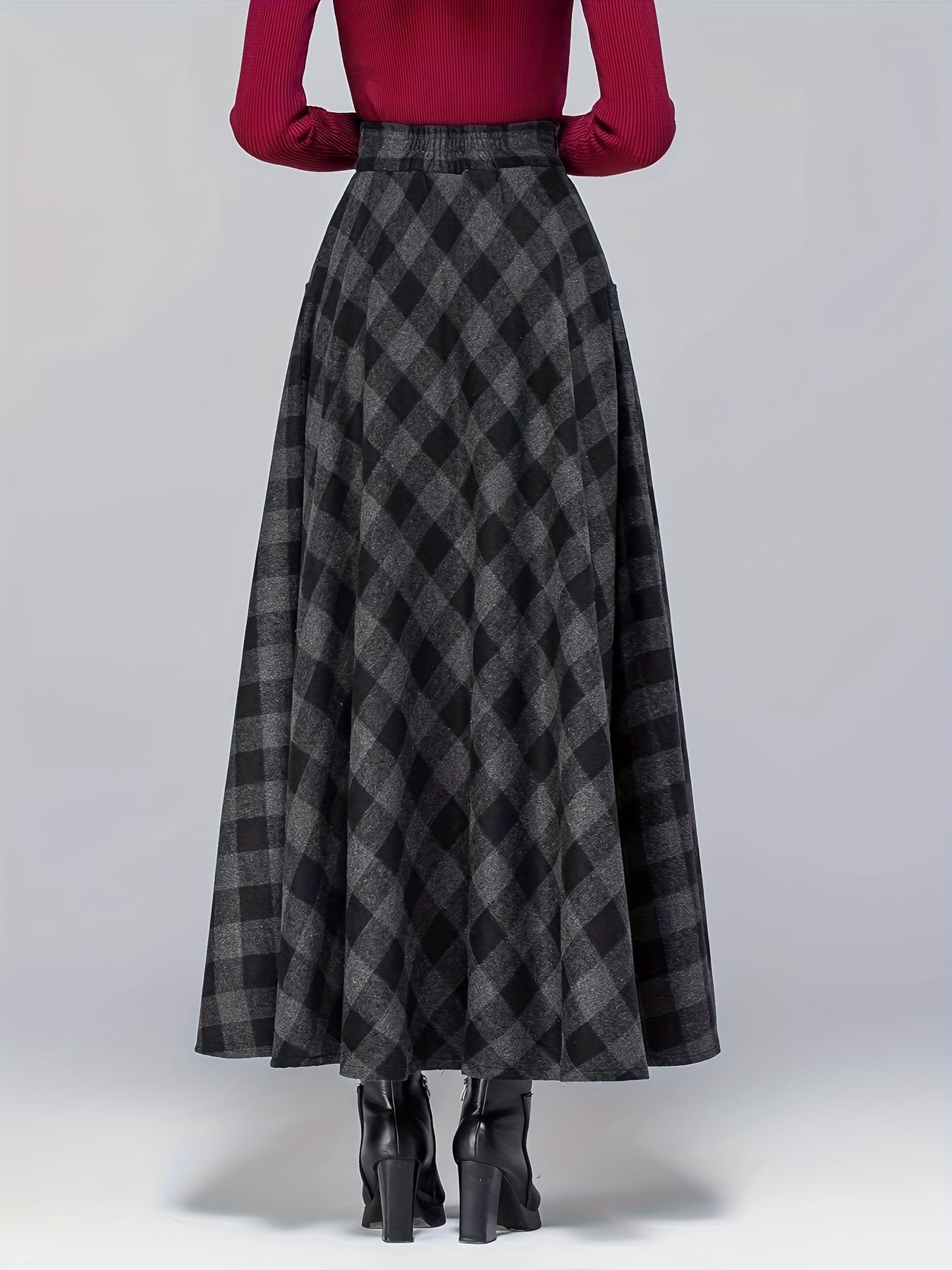  Women's Plaid Print Elastic Waist A-line Swing Skirt