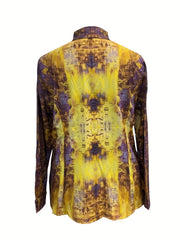 Geometric Print Distressed Blouse Button-Up Collar Shirt