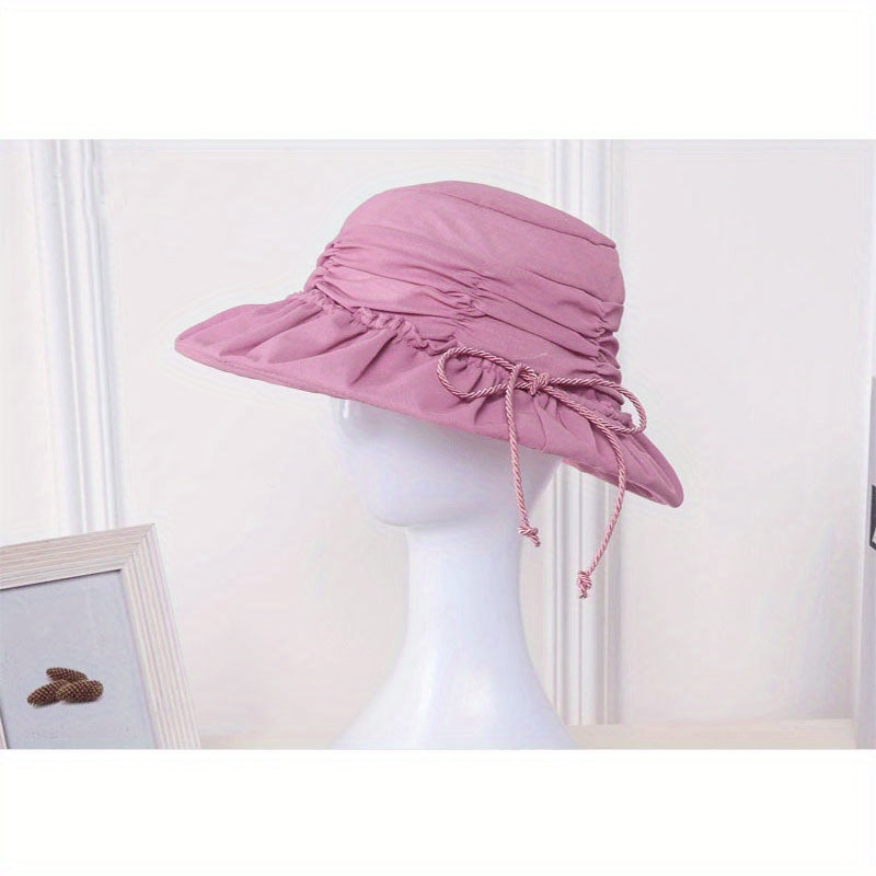 Ruched Lace Up Bucket Hat Foldable UV Protection Sun Hat