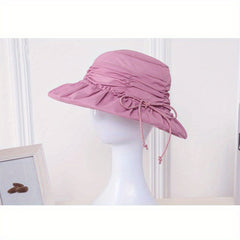 Ruched Lace Up Bucket Hat Foldable UV Protection Sun Hat