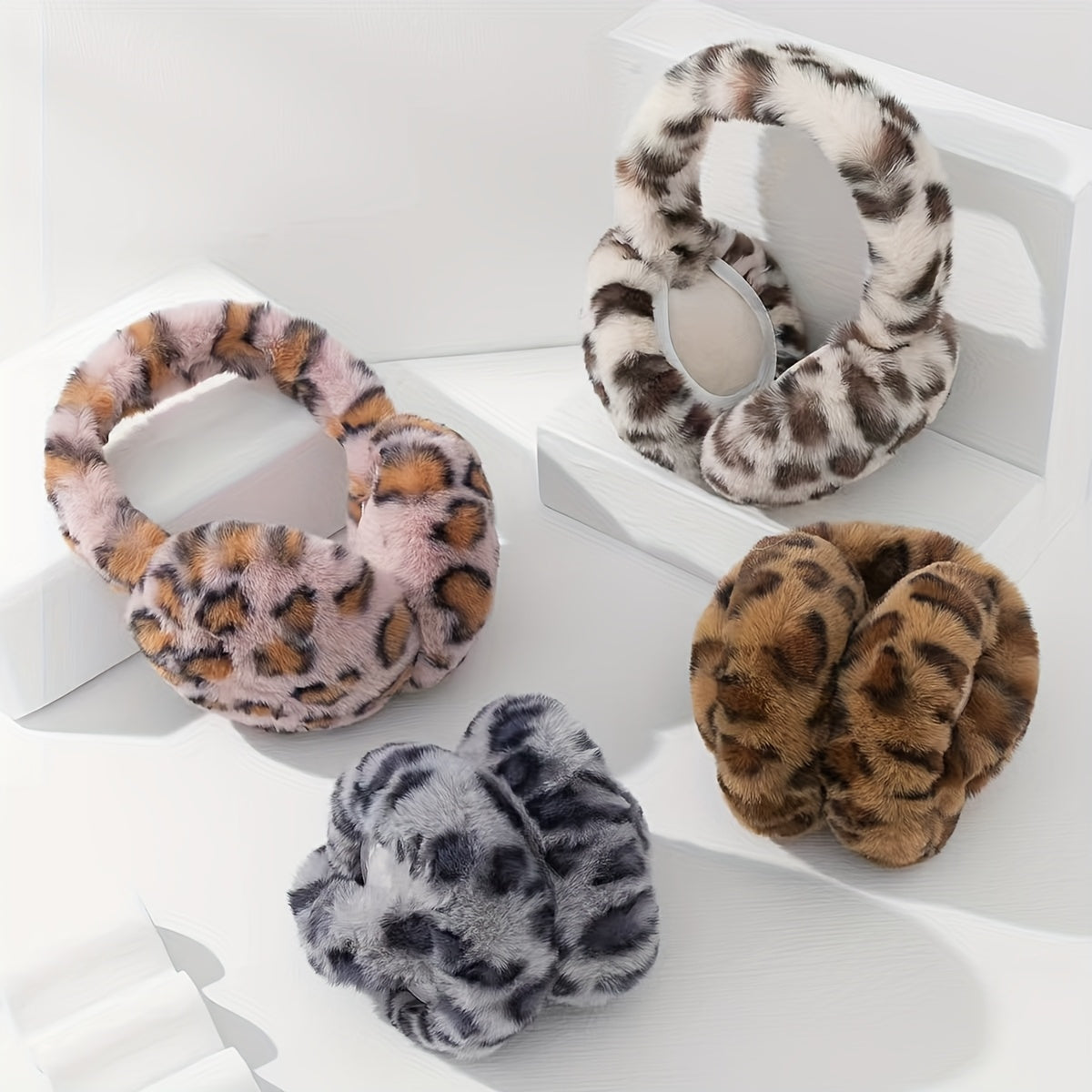 Leopard Print Earmuffs Soft Warm Polyester Brown
