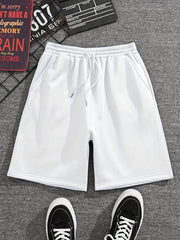 Men's Pleated Drawstring Shorts Solid Casual Stretch Waist for Summer