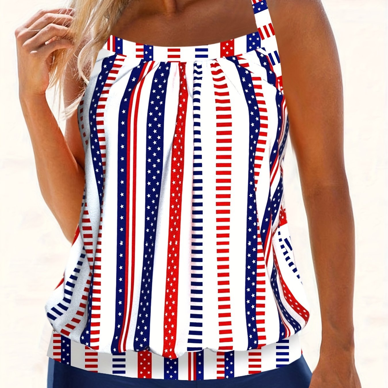  Vacay Tankini Set Women's Plus Striped & Star Print Cami Top & Shorts
