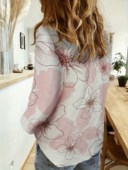  Floral Print Long Sleeve Button Up Shirt Top