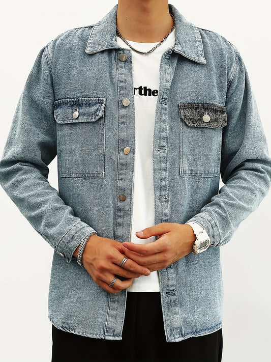 Men's Denim Jacket Lapel Button Up Coat Spring Fall