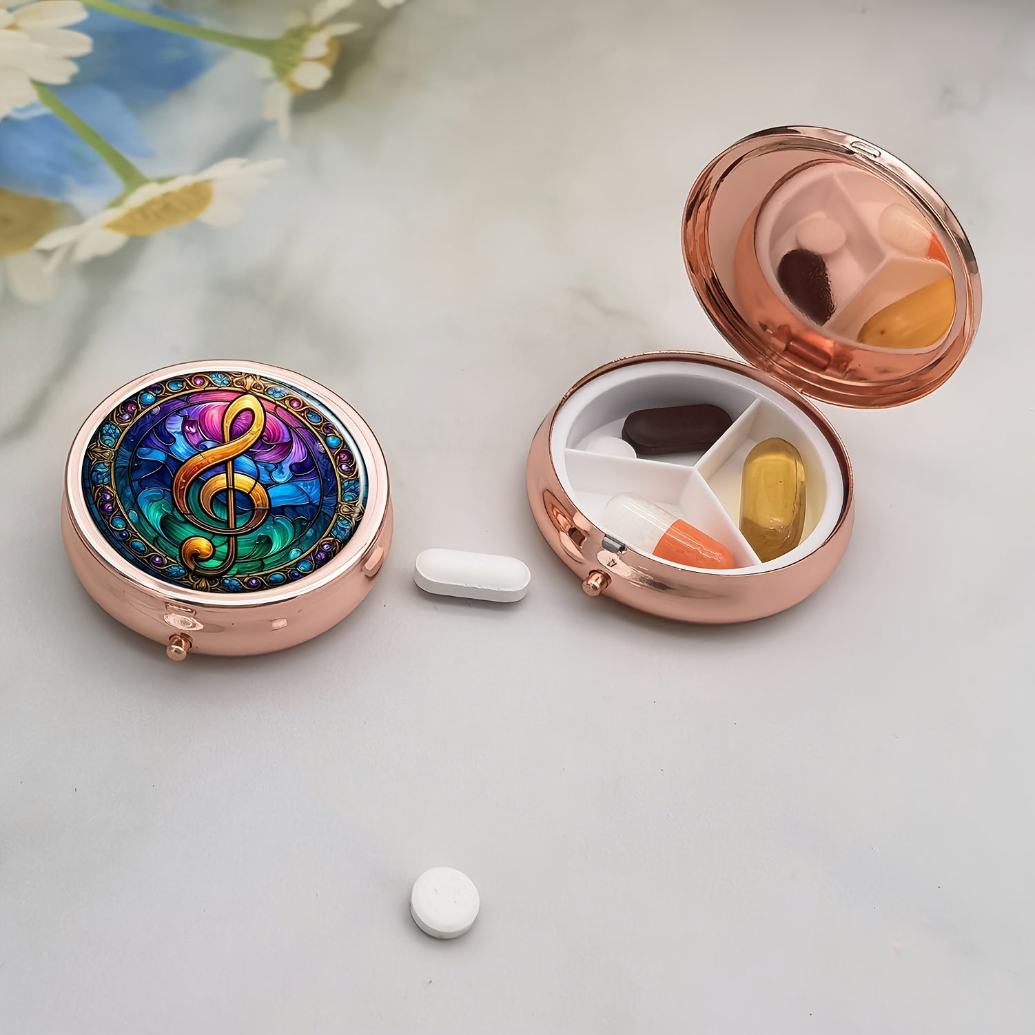 Rose Gold 3 Compartment Pill Box Case Portable Tablet Vitamin Holder