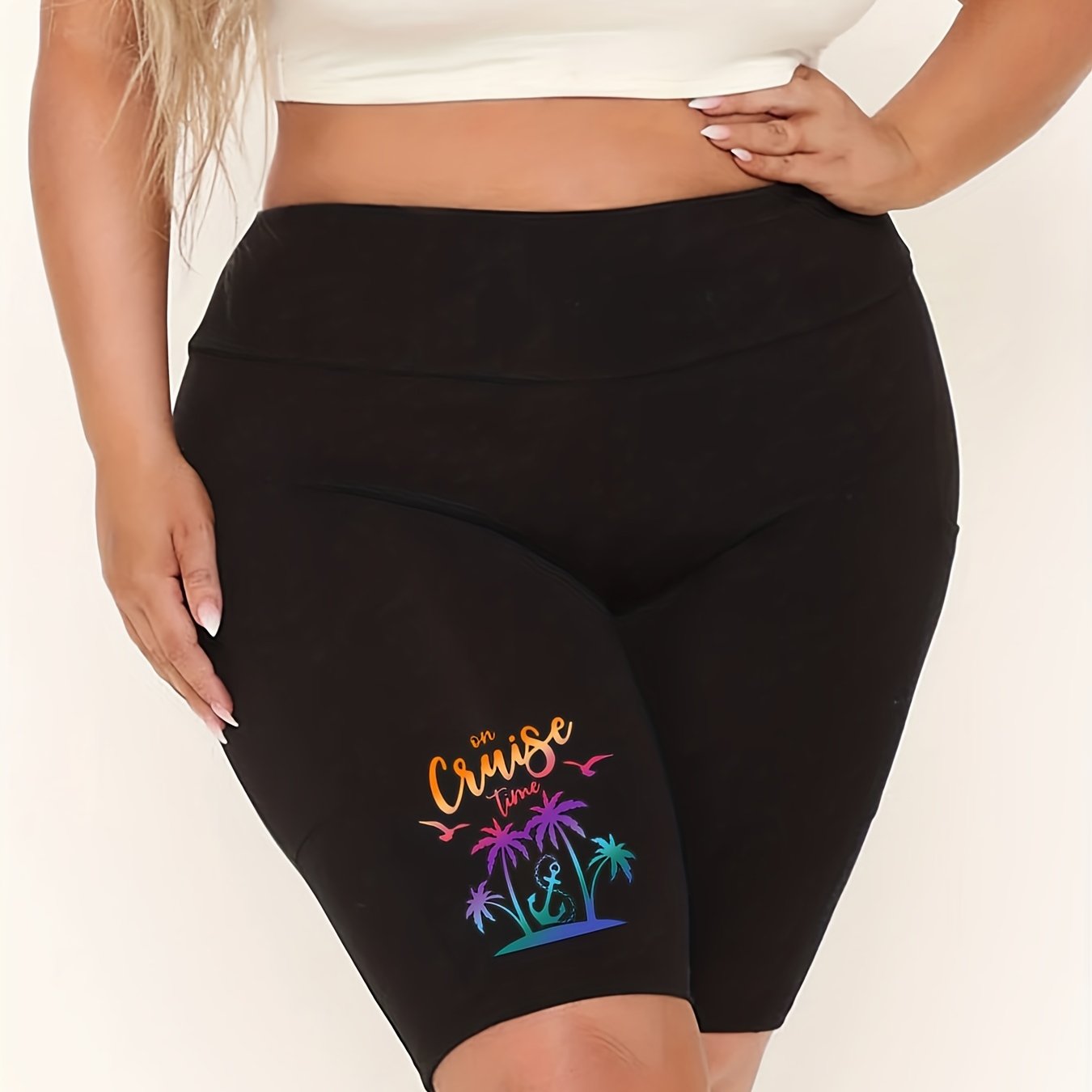 Women's Plus Graphic Print High Rise Shorts