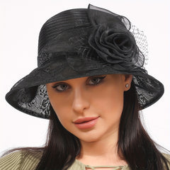 Flower Derby Hat Mesh Breathable Bucket Hat Women Church Hats
