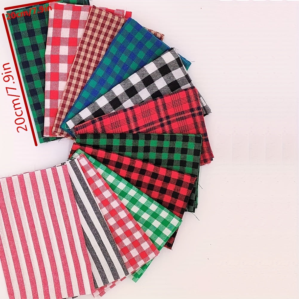 20pcs Christmas Patchwork Fabric Checked Pattern 20X20cm
