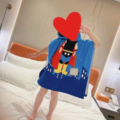 Cartoon Printed Hooded Bathrobe Wearable Wrap Towel