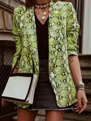  Casual Snake Pattern Blazer Open Front Long Sleeve Slim Fit