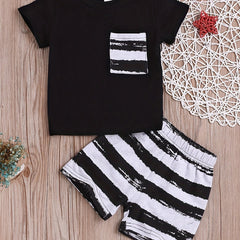 Summer Baby Boy's Casual Outfit Top & Striped Shorts Set