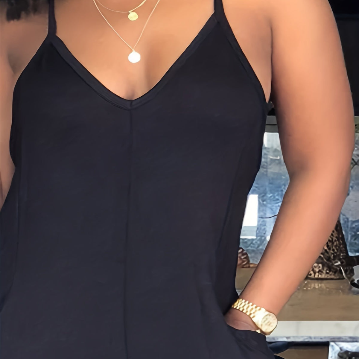  V Neck Basic Jumpsuit with Pockets