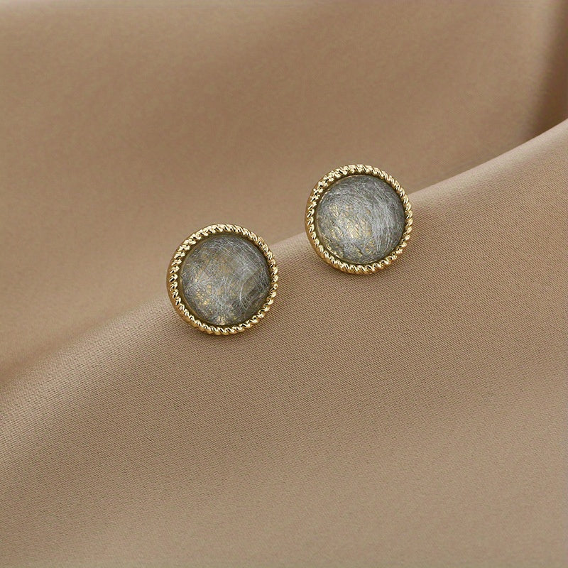 Round Grey Stud Earrings Minimalist Style Alloy Jewelry Versatile Gift