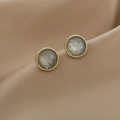 Round Grey Stud Earrings Minimalist Style Alloy Jewelry Versatile Gift