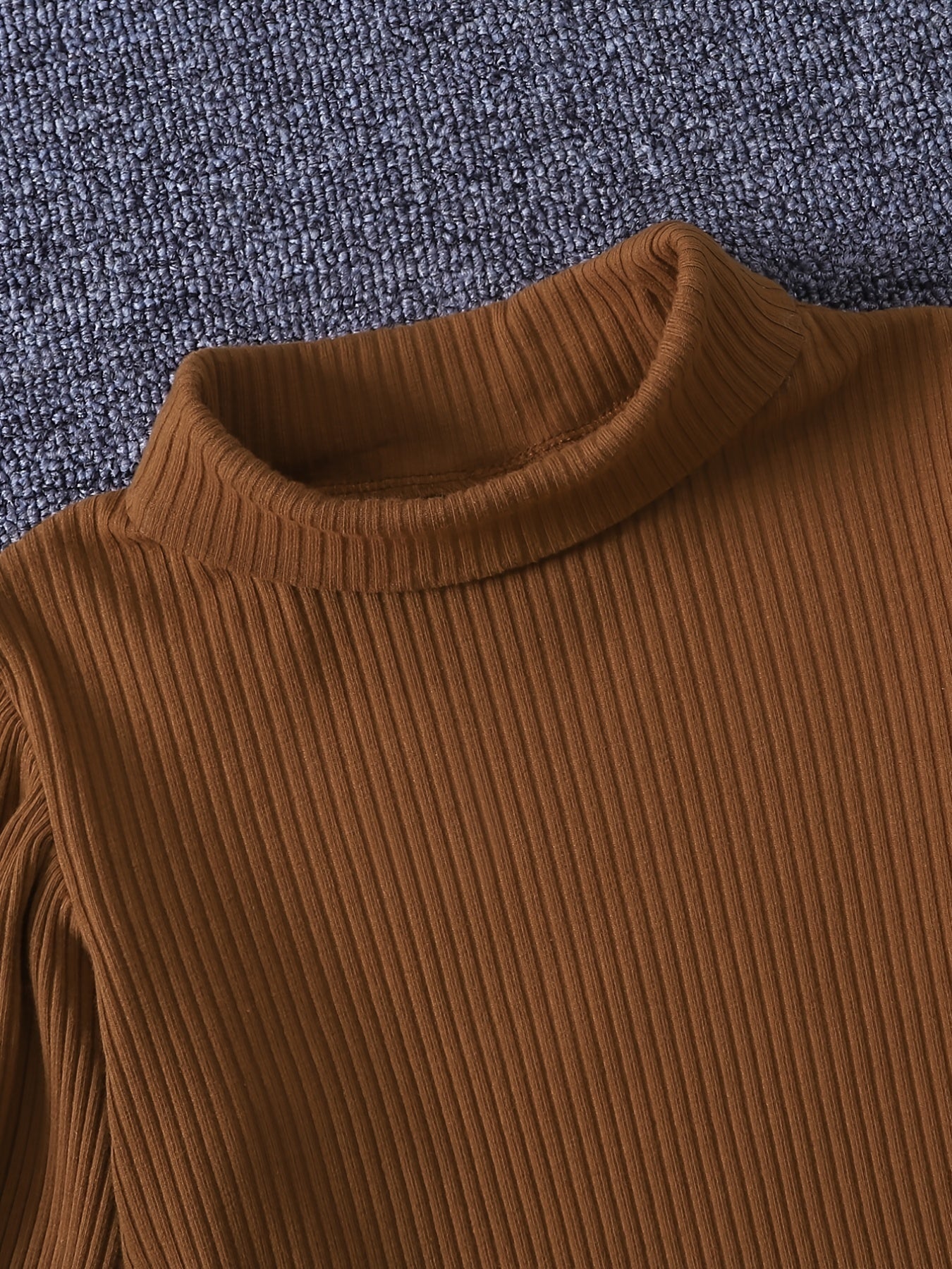 Girl's Ribbed Turtleneck Top & Plaid Pants Set for Spring Fall