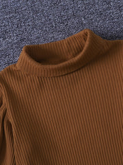 Girl's Ribbed Turtleneck Top & Plaid Pants Set for Spring Fall