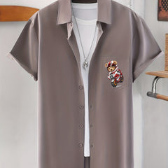 Bear Riding Motorcycle Men's Button Up Shirt