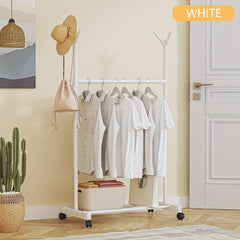 Double Pole Clothes Rack with Pulley 2 Layer Coat Rack