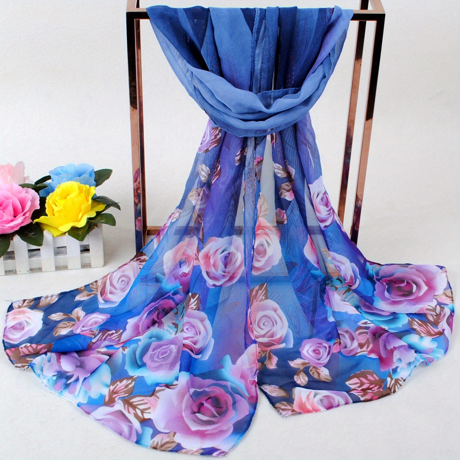 Peacock Floral Print Silk Scarf Wrap Casual Head Wrap Gift For Mother's