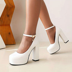 Block Heel Buckle Platform Pumps Dress Heels