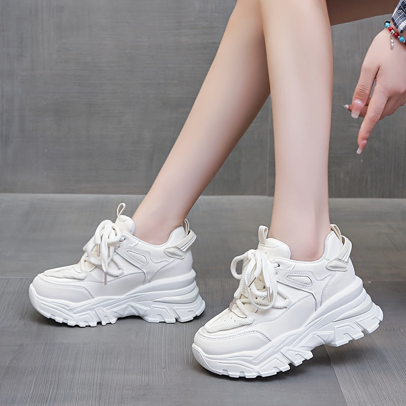 Women's Lace up Front Platform Chunky Sneakers Height Increased