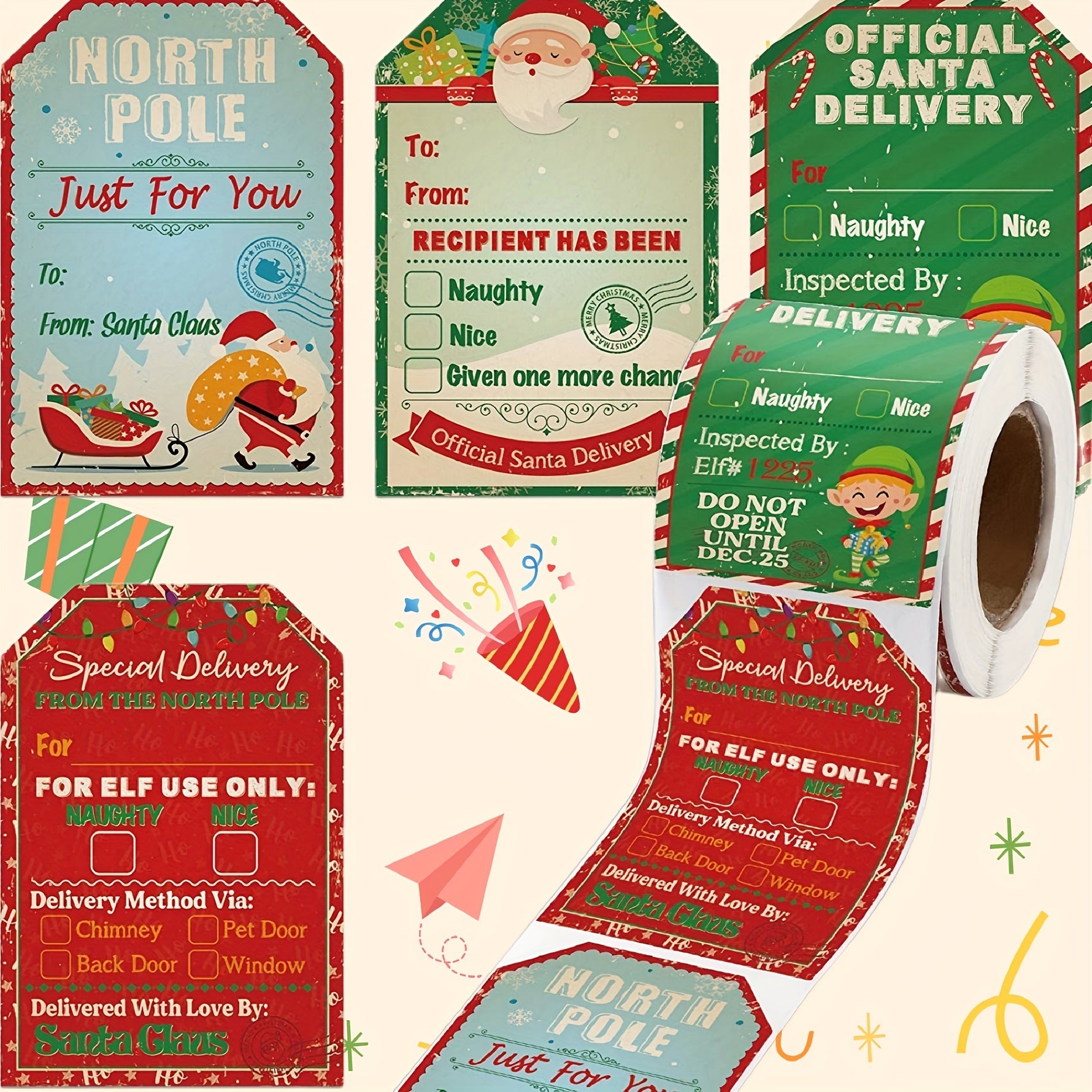 200 Santa Claus Stickers for Christmas Holiday Gift Decoration
