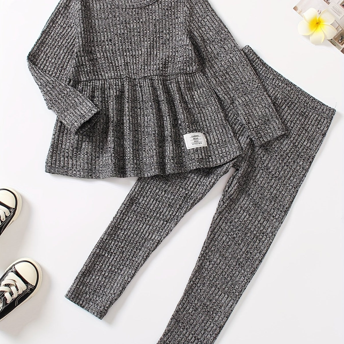 Girl's 2 Piece Outfits Long Sleeve Peplum Tops And Leggings Pants Set