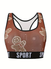  Christmas Bra Women's Plus Cartoon Print Racer Back Bralet