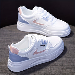 Women's Platform Skate Shoes Round Toe Colorblock Lace Up Low Top Sneakers