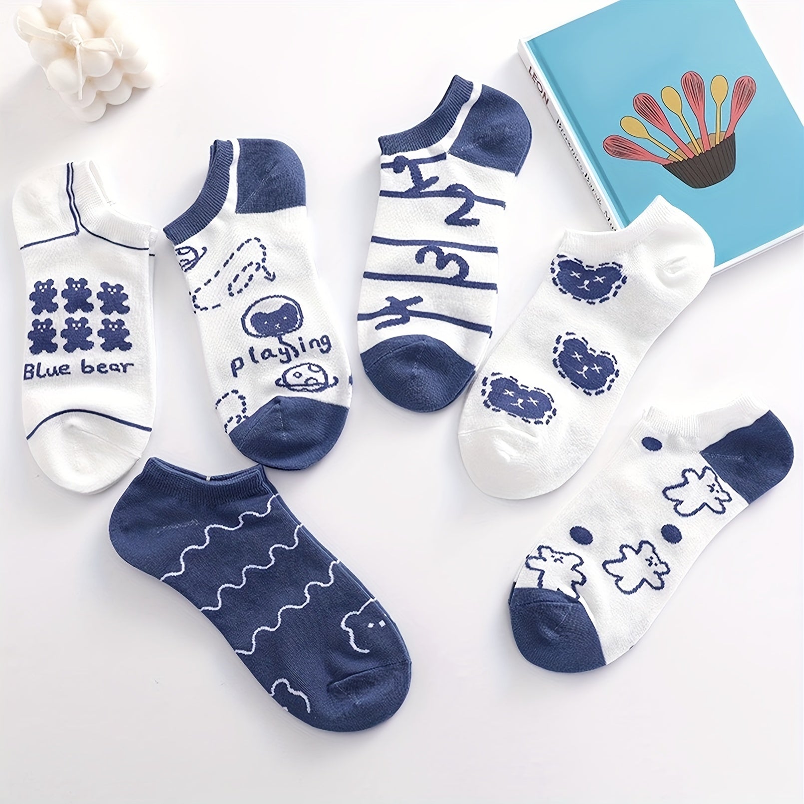 6 Pairs Bear & Bunny Print Short Socks & Ankle Socks Women's Stockings