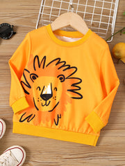 Lion Print Boys Pullover Sweatshirt Long Sleeve Crew Neck Tops