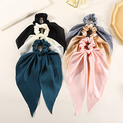 Red Satin Hair Ribbon Scrunchy Bow Scarf Elastic Hair Ties Bands