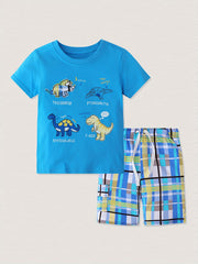 Kids Dinosaur Tshirt & Plaid Shorts Set