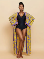  Fluid Print Long Sleeve Cover Up