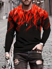 3D Fire Print Men's Graphic Long Sleeves T shirt