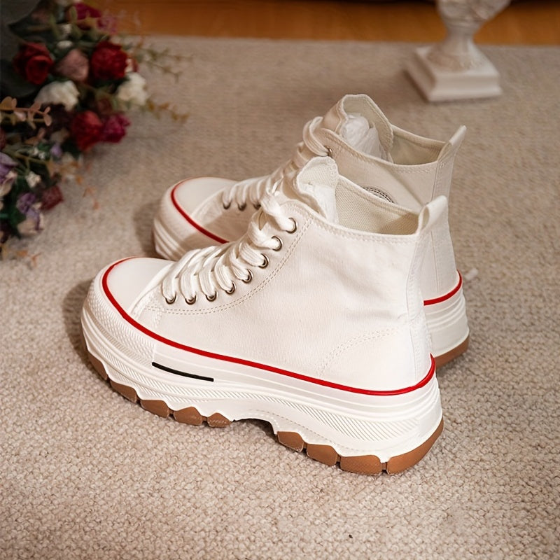 Women's High Top Canvas Platform Sneakers Lace Up Walking Shoes
