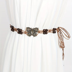 Boho Rhinestone Butterfly Belt Vintage Beaded Braided Sash Belt