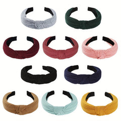 Cross Knotted Ribbed Headband Wide Fabric Headdress Solid Hair Band