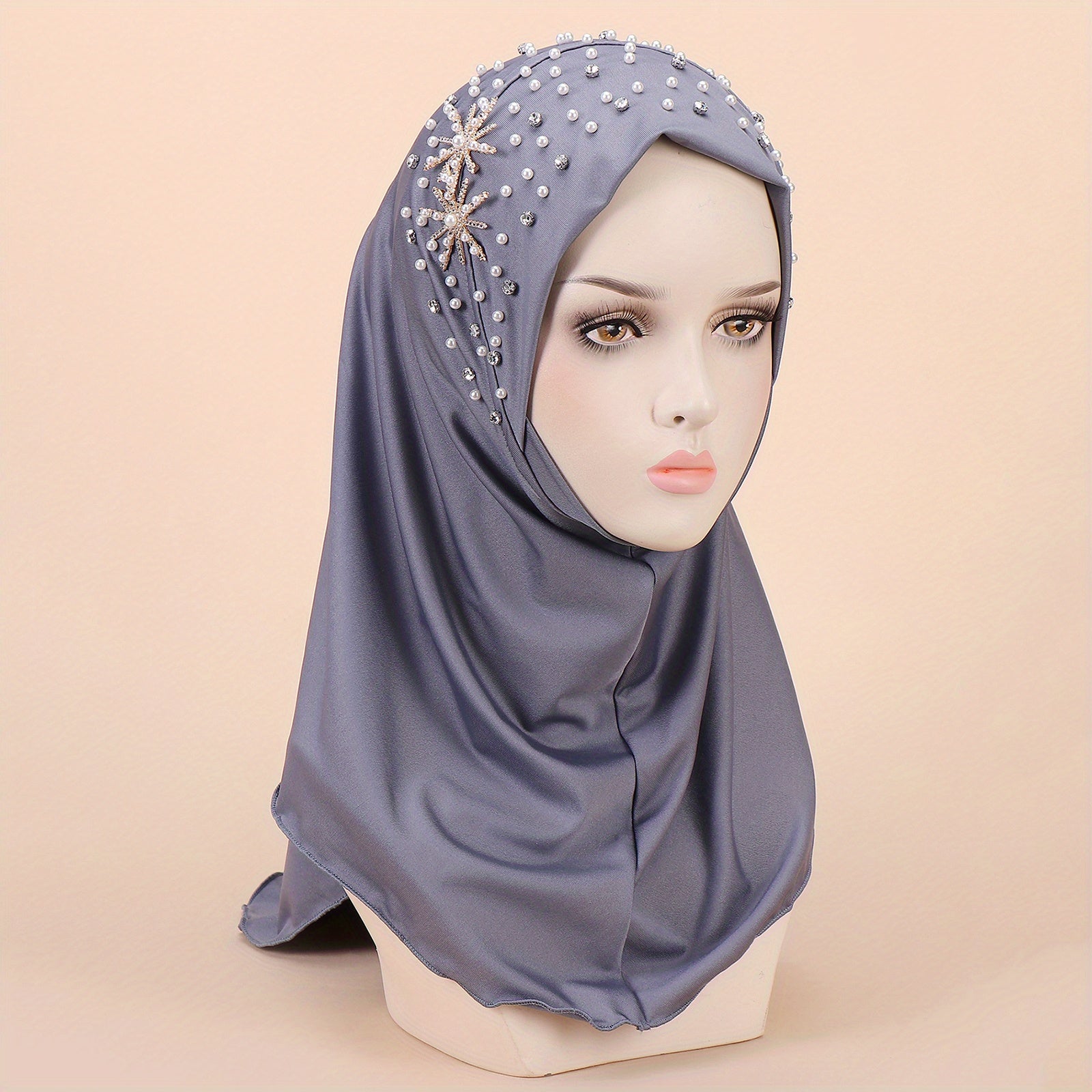 Faux Pearl Breathable Hijab Thin Bandana Stretchy Turban Hat
