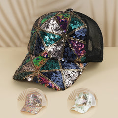 Sequins Block Baseball Cap Mesh Hip Hop Trucker Hat Sunshade Sports Hats